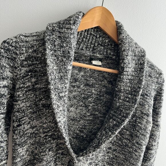 J Crew Cardigan S Black Gray Heathered Merino Wool Blend Button Zip Pockets - Picture 2 of 8